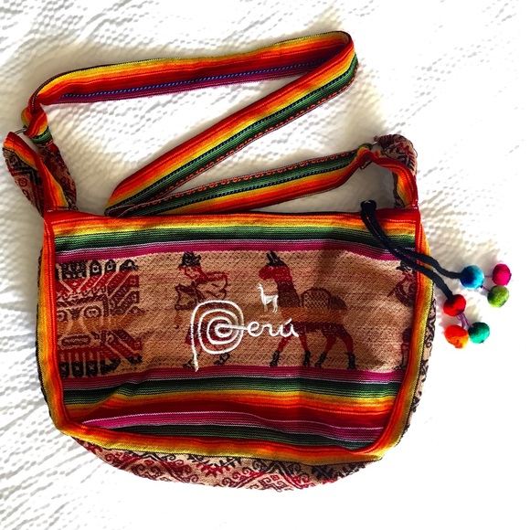 Vtg Handmade Peru Shoulder Bag Souvenir Rainbow - Picture 3 of 6